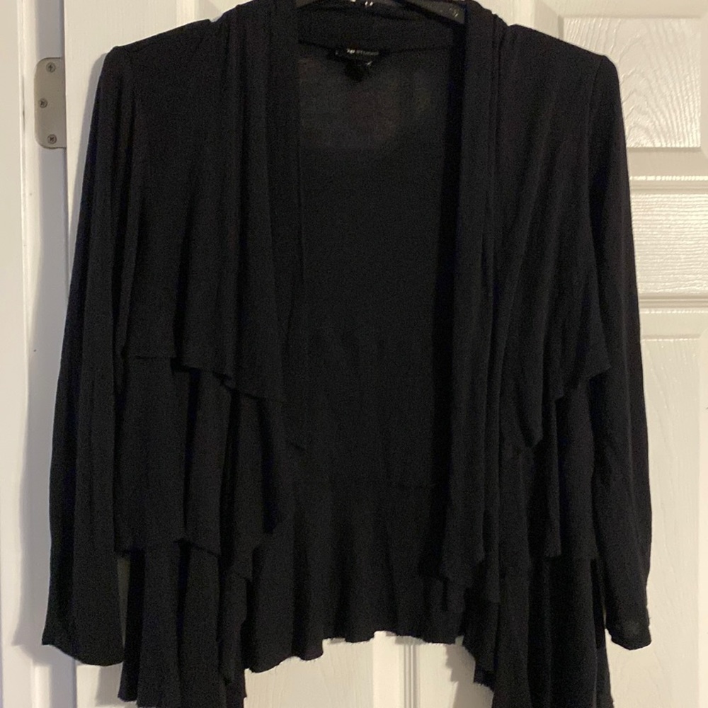 Black ruffle cardigan. Size large